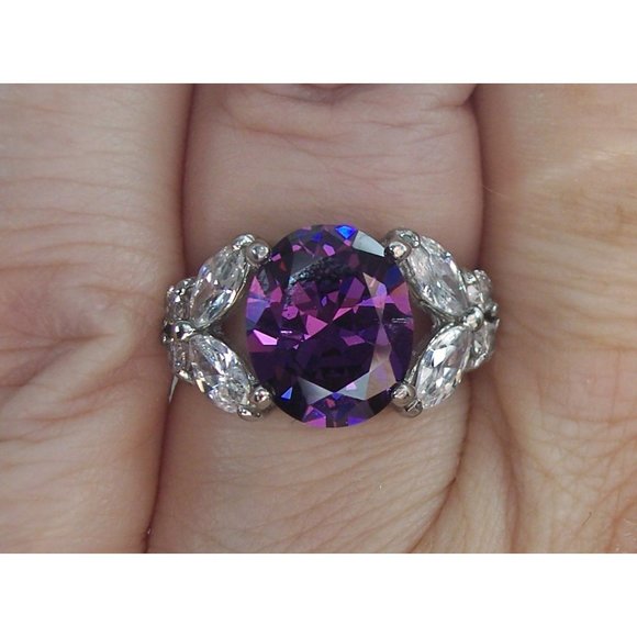 STAINLESS STEEL Simulated Amethyst Cz Ring With Butterfly Sides - Picture 12 of 16